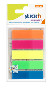 Plastové samolepicí záložky Stick'n 45 × 12 mm, 5 × 25 lístků, neonové barvy