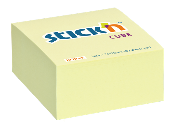 Samolepicí kostka Stick'n 76 × 76 mm, 400 lístků, pastelově žlutá, Sleva 13%