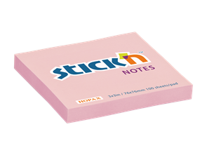 Samolepicí bloček Stick'n 76 × 76 mm, 100 lístků, pastelově růžový