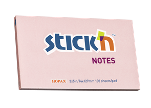 Samolepicí bloček Stick'n 76 × 127 mm, 100 lístků, pastelově růžový
