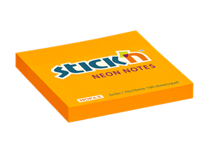 Samolepicí bloček Stick'n 76 × 76 mm, 100 lístků, neonově oranžový