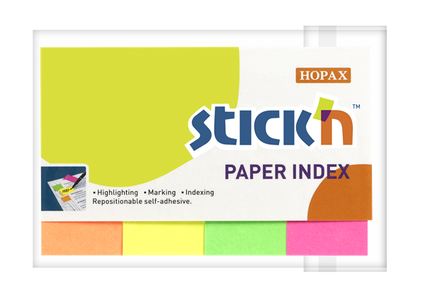 Levně Papírové samolepicí záložky Stick'n 50 × 20 mm, 4 × 50 lístků, neonové barvy