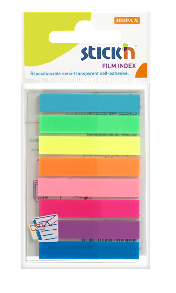 Levně Plastové samolepicí záložky Stick'n 45 × 8 mm, 8 × 20 lístků, neonové barvy
