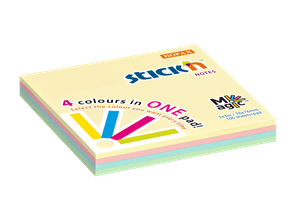 Samolepicí bloček Stick'n Magic 76 × 76 mm, 100 lístků, 4 pastelové barvy