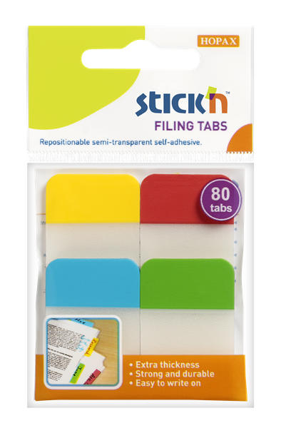 Levně Plastové samolepicí záložky Stick'n extra pevné, 38 × 25 mm, 4 barvy × 20 záložek