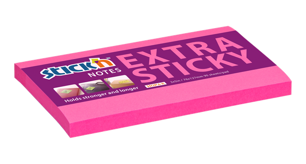 Samolepicí bloček Stick'n Extra Sticky 76 × 127 mm, 90 lístků, neonově růžový