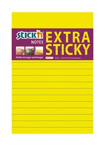 Samolepicí blok Stick'n Extra Sticky 150 × 101 mm, 90 lístků, neonově žlutý, linkovaný