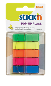 Plastové samolepicí záložky Stick'n POP-UP 45 × 12 mm, 5 × 40 lístků, neonové barvy