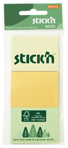 Samolepicí bloček Stick'n FSC 35 × 51 mm, 3 × 100 lístků, pastelové barvy