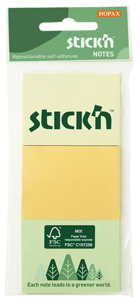 Samolepicí bloček Stick'n FSC 35 × 51 mm, 3 × 100 lístků, pastelové barvy, Sleva 5%