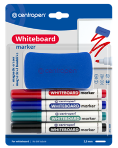 Centropen Popisovač 8559 na b&#237;l&#233; tabule - sada 4 barev + magnetick&#225; houbička