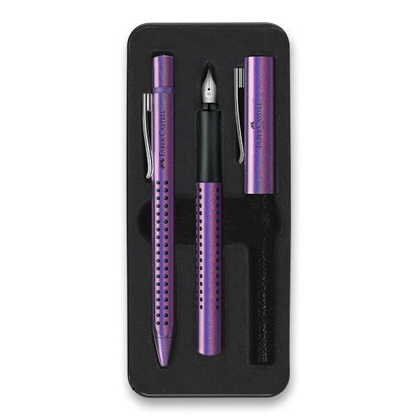 Levně Dárková psací sada plnicí + kuličkové pero Faber-Castell Grip Edition Glam - fialová