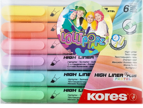 Kores Zvýrazňovač High Liner Plus Pastel LOLLIPOPZ - sada 6 barev