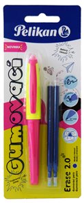 Pelikan Gumovací pero ergonomické, 0,7 mm, neonově růžové, 1 ks + 2 náplně