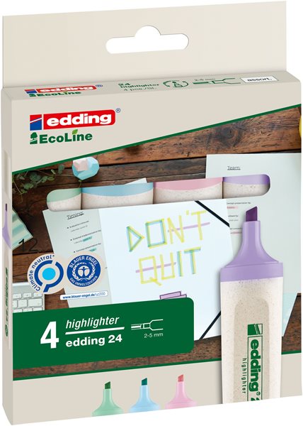 Zvýrazňovač edding 24/4 EcoLine - sada 4 pastelových barev, Sleva 19%