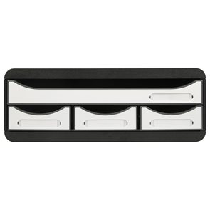 Zásuvkový box plastový, A4 maxi, 4 přihrádky, nízky, černo-bílý