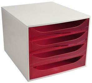 Zásuvkový box plastový, 4 přihrádky - šedá/červená