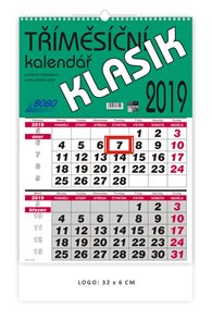 BOBO Kalendář nástěnný 2019 tříměsíční KLASIK