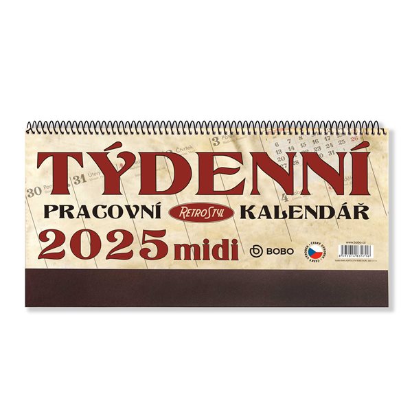 BOBO Kalendář stolní 2025 pracovní RETRO MIDI, týdenní, sloupcový