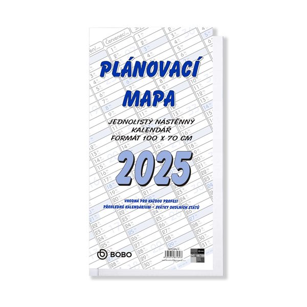 BOBO Plánovací roční mapa 2025 B1, skládaná - 100×70 cm