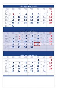 Kalendář nástěnný 2018 - Tříměsíční modrý