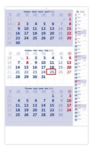 Kalendář nástěnný 2018 - Tříměsíční modrý s poznámkami