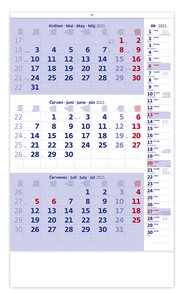 Kalendář nástěnný 2021 - Tříměsíční modrý s poznámkami
