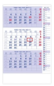 Kalendář nástěnný 2022 - Tříměsíční modrý s poznámkami