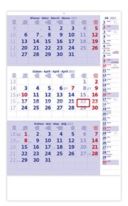 Kalendář nástěnný 2023 - Tříměsíční modrý s poznámkami