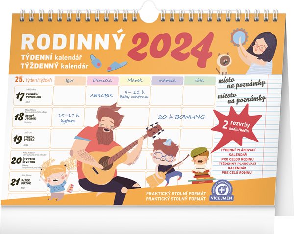 Týdenní rodinný plánovací kalendář 2024 s háčkem,30 × 21 cm