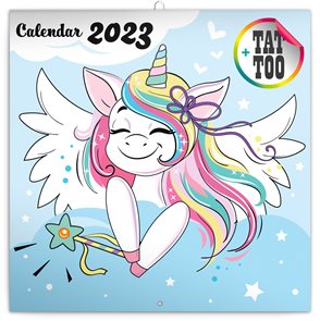 Kalendář nástěnný 2023 poznámkový, 30 × 30 cm - Šťastní jednorožci
