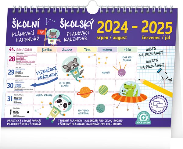 Školní plánovací kalendář 2024/2025 s háčkem, 30 × 21 cm