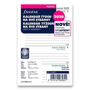 Filofax Náplň 2020 pro kapesní diář týdenní česká