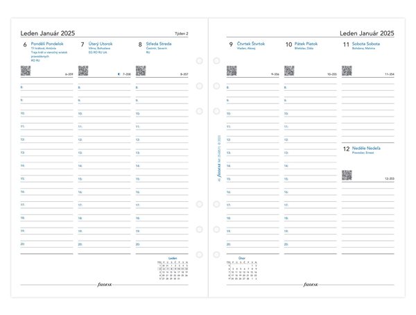 Filofax Náplň 2025 pro diář A5 týdenní česká