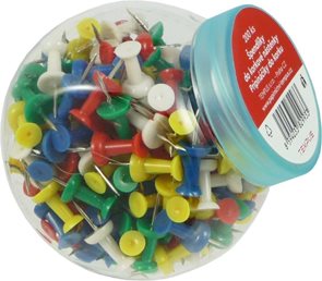 Připínáčky pro korkové nástěnky 200 ks v plastové dóze - mix barev