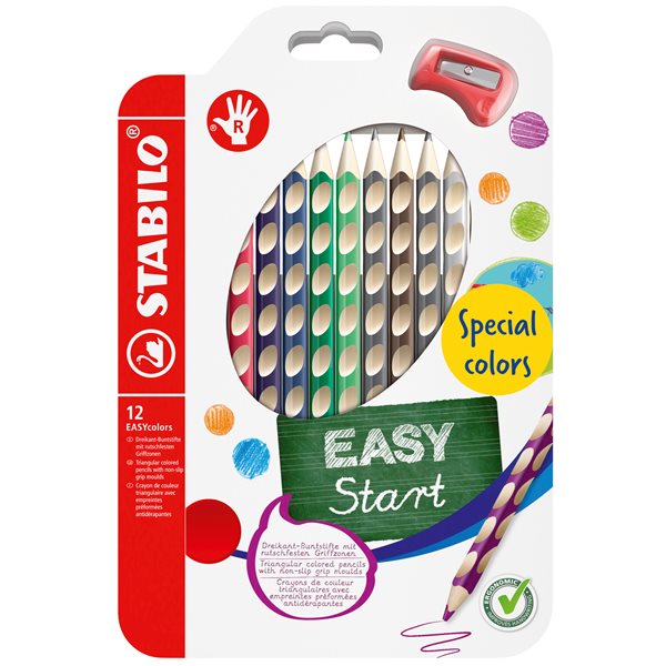 STABILO EASYcolors P Pastelky pro praváky - sada 12 speciálních barev s ořezávátkem