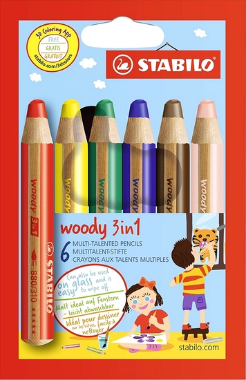 STABILO woody 3 in 1 Multifunkční pastelka - sada 6 barev