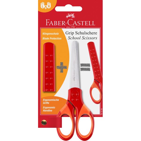 Levně Školní nůžky Faber-Castell Grip na blistru - červená