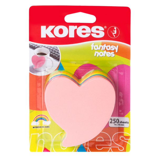 Kores Samolepicí bloček Srdce 70 × 70 mm - neon