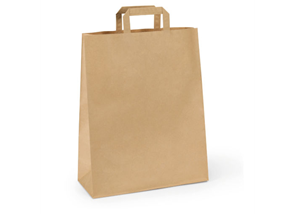 Papírová taška s plochým uchem 32 × 20 × 28 cm, 80 g - hnědá
