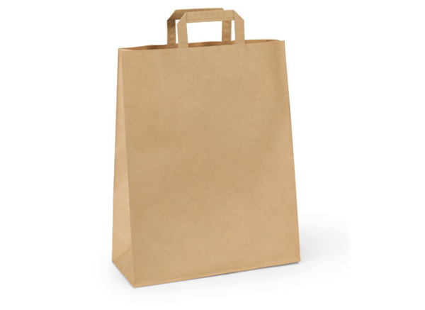 Levně Papírová taška s plochým uchem 32 × 20 × 28 cm, 80 g - hnědá
