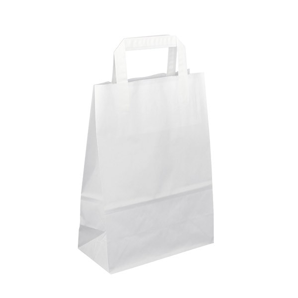 Levně Papírová taška s plochým uchem 28 × 17 × 27 cm, 80 g - bílá