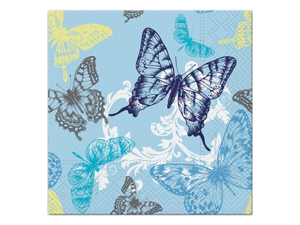 Dekorační ubrousky 33 × 33 cm, 20 ks - modré s motýly
