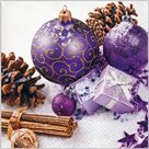 Stil Ubrousky 33 × 33 Vánoce - Fialové ozdoby s dárkem a šiškami