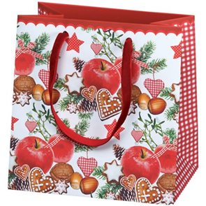 Vánoční dárková taška 16,5 × 16,5 × 9 cm - Zimní jablko