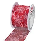 Vánoční dárková stuha textilní 2 m/40 mm - červená s vločkami