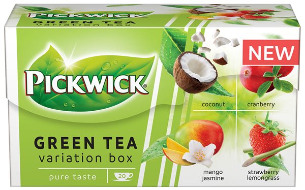 Levně Pickwick zelený čaj 20 × 1,5 g - kokos, brusinky, mango-jasmín, jahoda-citronová tráva