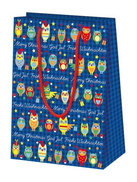 Vánoční dárková taška 16 × 22 × 8 cm - Sovičky