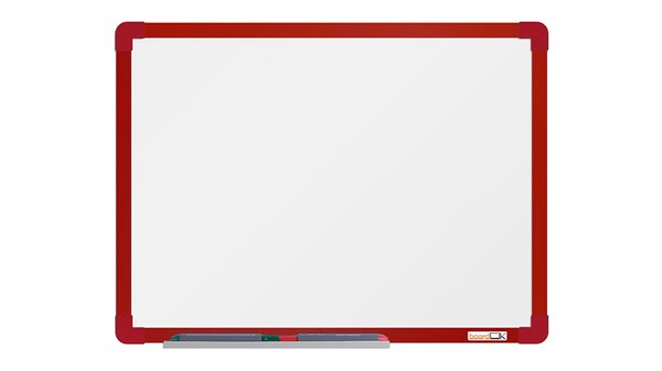 boardOK Bílá magnetická tabule s emailovým povrchem 60 × 45 cm, červený rám