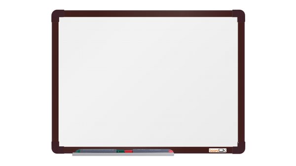 Levně boardOK Bílá magnetická tabule s emailovým povrchem 60 × 45 cm, hnědý rám